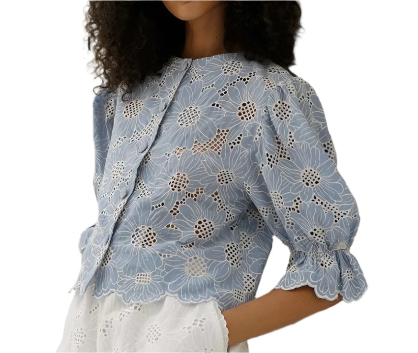 Bleue Eyelet Top